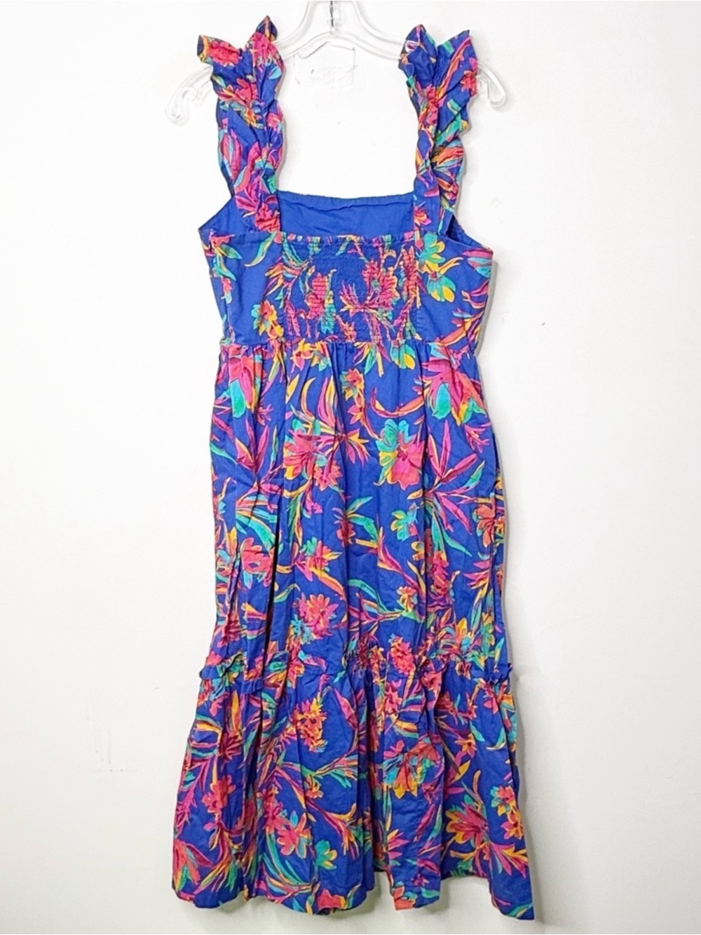 J. CREW | Blue Floral Print Ruffle Strap Cotton Midi Dress Sz. 6 Boho - Picture 5 of 6